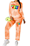 autumn new plus size tie-dyed letters&lip print stretch pocket casual stylish two-piece set_Black_Purple_Blue_Orange