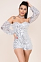 autumn new plus size micro-elastic mesh sequins decorate tube top sexy playsuit with lining_Silver