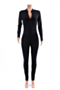 new plus size solid color stretch round-neck zip-up stylish slim jumpsuit (without belt)_Brown_Orange_Black