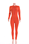new plus size solid color stretch round-neck zip-up stylish slim jumpsuit (without belt)_Brown_Orange