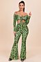 plus size leopard print stretch tube top chest knot sexy two-piece set_Green