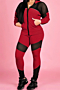 plus size three colors stretch see through mesh spliced hooded stylish two-piece set_Red
