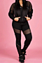 plus size three colors stretch see through mesh spliced hooded stylish two-piece set_Red_Black
