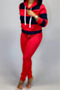 autumn winter new eight colors s-3xl stripe print stretch hooded pocket laced stylish two-piece set_Gray_Dark Blue_Red