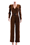new plus size three colors stretch v-neck stylish elegant glitter jumpsuit with belt_Gold
