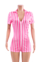 plus size stripe print stretch turndown collar zip-up stylish tight playsuit_Black_Red_Pink