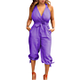 new 4 colors plus size sexy open back v collar bow-knot lace jumpsuit_Black_Red_Sky Blue_Purple
