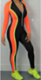 new zipper long sleeve splice slim fit stretch jumpsuit_Magenta_Orange
