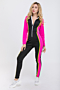 new zipper long sleeve splice slim fit stretch jumpsuit_Magenta