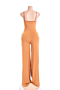 new 4 colors sling solid color pocket wide leg stretch jumpsuit_Khaki 