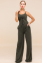 new 4 colors sling solid color pocket wide leg stretch jumpsuit_Khaki _Yellow_Red_Dark Green