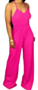 4 colors new stretch solid color sexy open back wide leg jumpsuit_Green_Magenta