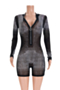 new mesh see through hot drilling slim stretch zipper jumpsuit_Black