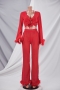 plus size sexy plush stitching solid color chiffon four-piece set (new added colors and size)_Red