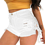 new 3 colors plus size lacing shredded pocket stretch slim denim shorts_White