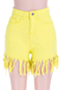 plus size youth fashion style 3 colors stretch tassel short jeans_Magenta_Blue_Yellow