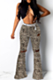 autumn winter new plus size leopard print elastic pockets holes stylish bell-bottoms_Yellow_Beige