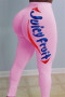new plus size letters print stretch yoga sports leggings_Yellow_Pink