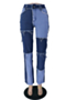 autumn new plus size contrast color spliced micro-elastic high waist stylish jeans_Pink_Blue