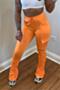 autumn new plus size solid color stretch high waist lace-up pockets pleated stylish trousers_Orange