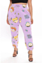 plus size autumn 3 colors cartoon print stretch waist lace-up pockets stylish casual pants_Purple