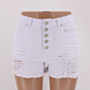 plus size solid color micro-elastic high waist pockets holes stylish denim shorts_White