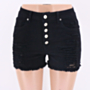 plus size solid color micro-elastic high waist pockets holes stylish denim shorts_White_Black