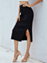 spring summer new solid color stretch knitted stylish elegant midi skirt_Black