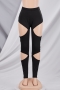 plus size solid color stretch high waist hollow stylish slim leggings_Yellow_Black