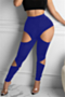 plus size solid color stretch high waist hollow stylish slim leggings_Yellow_Black_Blue
