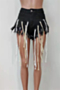 plus size three colors micro-elastic eyelets tassels stylish personality denim shorts_Black