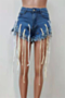 plus size three colors micro-elastic eyelets tassels stylish personality denim shorts_Black_Dark Blue_Sky Blue