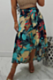 summer new plus size batch printing inelastic irregular stylish skirt with belt_Green_Blue