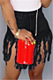 plus size youth fashion style spliced tassel stretch pocket shorts (non denim)_Black