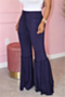 plus size new stylish solid color lace-up pocket casual stretch slim flare pants_Black_Purple