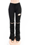 plus size new stylish solid color hole lace-up pleated pocket casual slim pants_Black