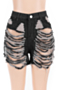 plus size new stylish solid color button pocket hollow micro elastic denim shorts_Black
