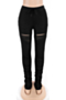 plus size new stylish solid color hole lace-up pocket pleated casual pants_Black