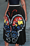 new stylish butterfly printing summer stretch loose casual pleated skirt_Black