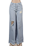plus size solid color holes pockets inelastic straight loose jeans_Sky Blue