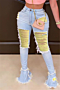 plus size new stylish contrast color holes pockets inelastic casual flare jeans_Sky Blue