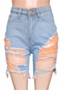 plus size contrast color summer pockets inelastic holes denim shorts_Orange