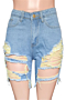 plus size contrast color summer pockets inelastic holes denim shorts_Orange_Yellow
