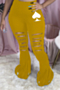 plus size 5 colors cutout poker printing spliced tassel new stylish flare pants_Black_Yellow