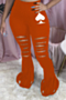 plus size 5 colors cutout poker printing spliced tassel new stylish flare pants_Black_Yellow_Orange