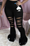 plus size 5 colors cutout poker printing spliced tassel new stylish flare pants_Black