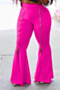 plus size solid color 4 colors zip-up simple new  stylish stretch casual flare pants_Orange_Gray_Black_Magenta