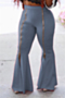 plus size solid color 4 colors zip-up simple new  stylish stretch casual flare pants_Orange_Gray