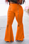 plus size solid color 4 colors zip-up simple new  stylish stretch casual flare pants_Orange