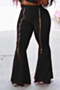 plus size solid color 4 colors zip-up simple new  stylish stretch casual flare pants_Orange_Gray_Black